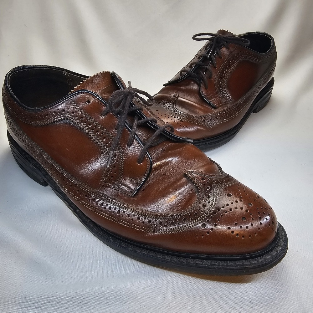 Vintage Florsheim Imperial Wingtip Oxford Shoes Mens 9.5 Brown Leather USA Made